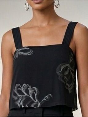 3.1 Phillip Lim Black Floral Fil Coupé Wide Strap Square Neck Crop Top 0 NWT